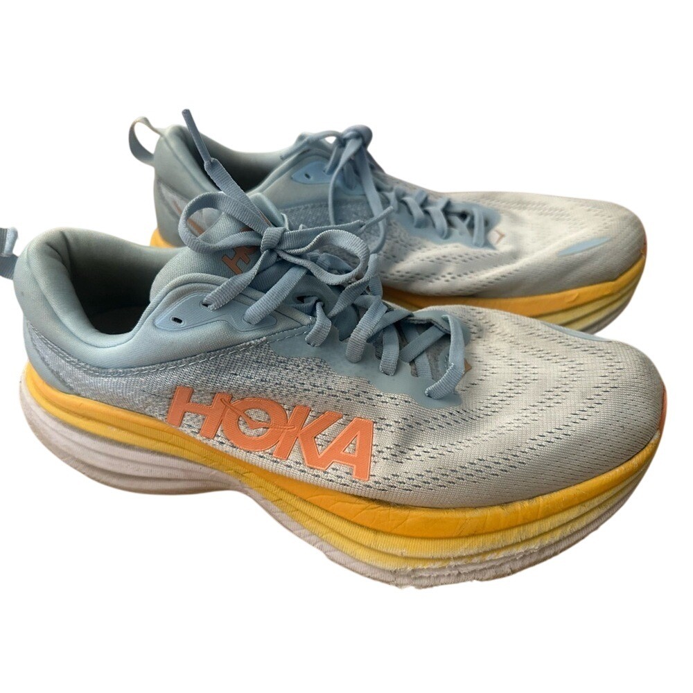 Hoka One One Women's Light Blue and Yellow Running Shoes